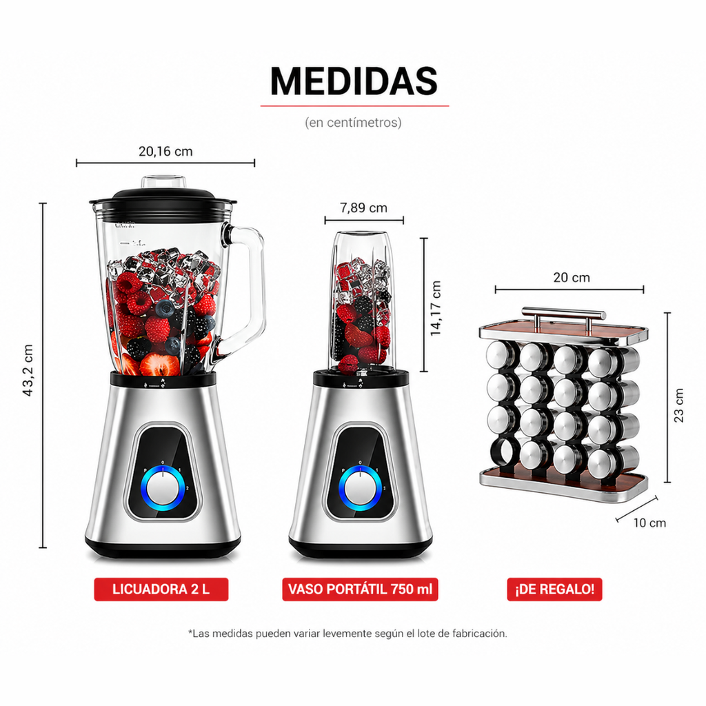 [Comprá 2 y Pagá 1] Licuadora Multiuso Lumax con Jarra de Vidrio + REGALO: Porta Especias Vertical con 16 Frascos - ¡ÚLTIMAS UNIDADES!