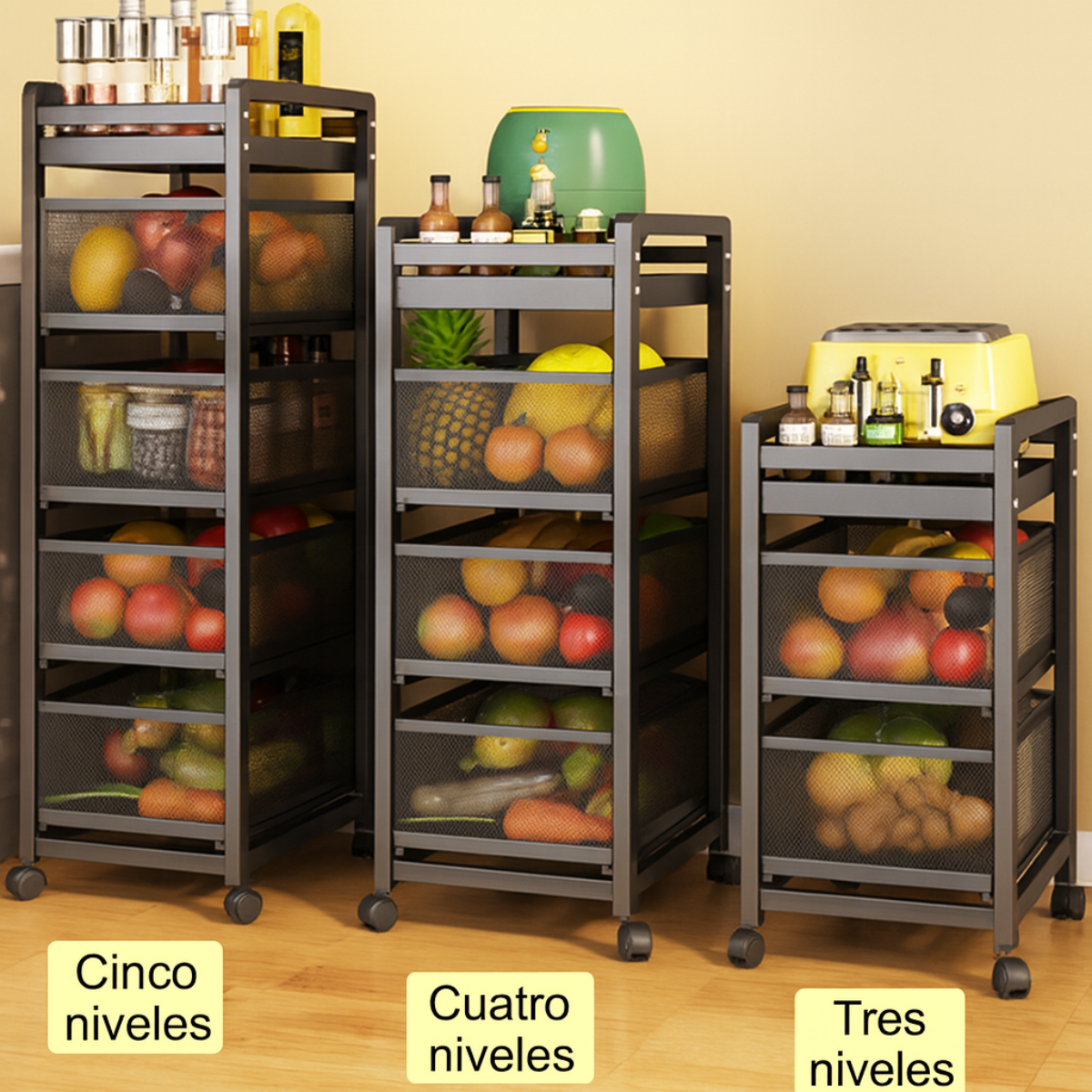 [Llevá 2 Pagá 1] Frutera y Organizador SmartRack con Rueditas (Almacenamiento Inteligente y Diseño Sofisticado!)