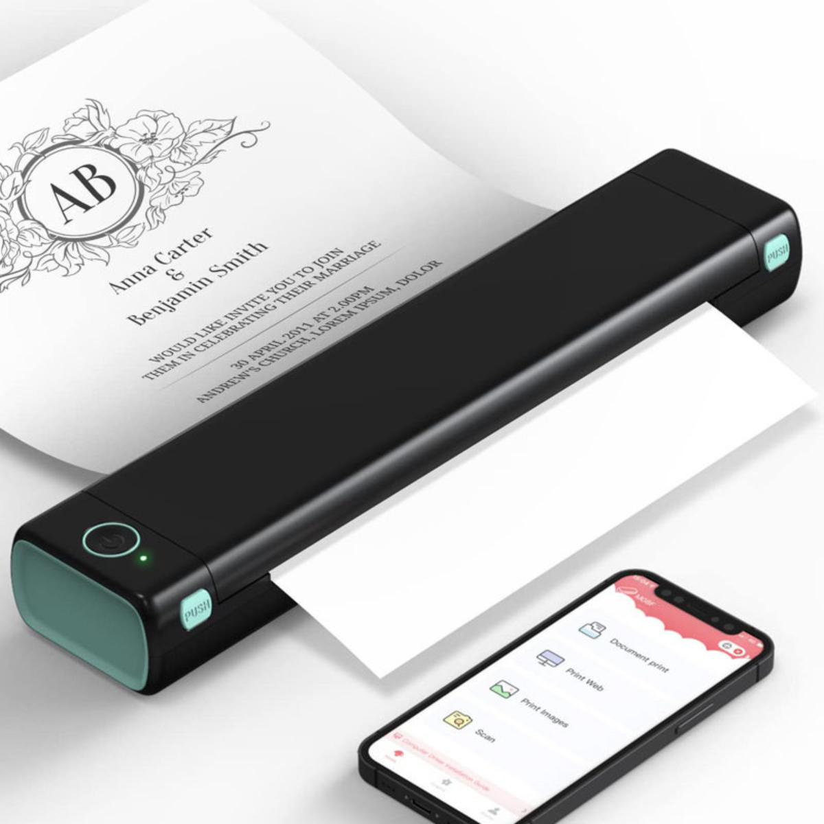 Mini impresora PrintGo™ Bluetooth portátil de alta definición, sin uso de cartucho