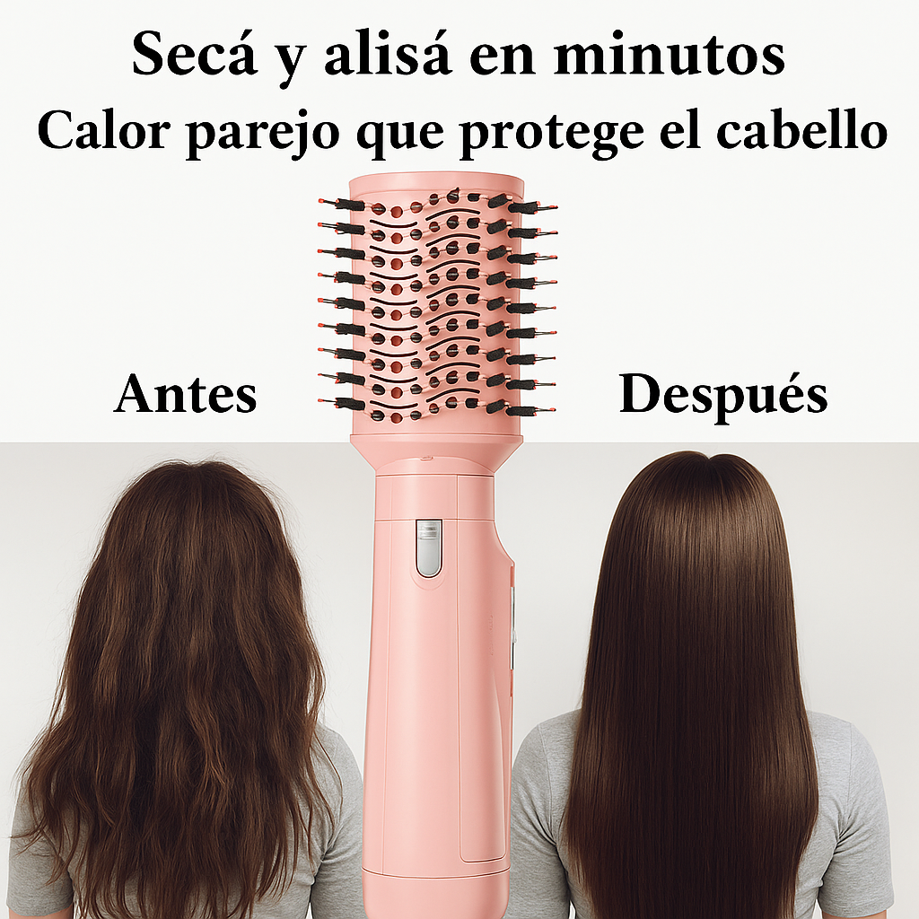 Cepillo Secador y Alisador BeautyHair 5 en 1 Bivolt Rose (¡Cabello liso y seco en menos de 10 minutos!) +REGALOS: Aceite Capilar y Sérum Anti Frizz