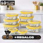 Kit de 10 Frascos Herméticos de Vidrio Templado con Tapa Sellada y Trabas + REGALO: Kit de Utensilios de Cocina